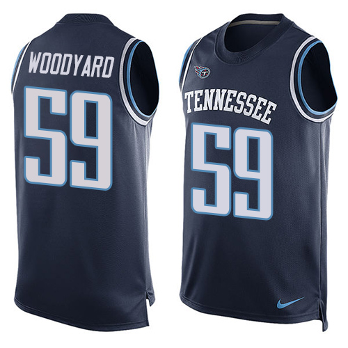 Men's Nike Tennessee Titans #59 Wesley Woodyard Limited Navy Blue Player Name & Number Tank Top NFL Jersey