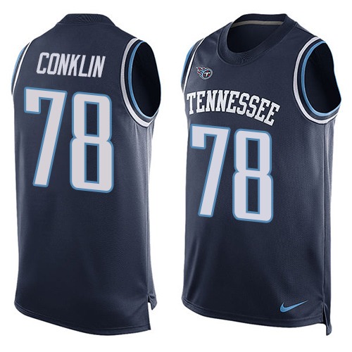 Men's Nike Tennessee Titans #78 Jack Conklin Limited Navy Blue Player Name & Number Tank Top NFL Jersey