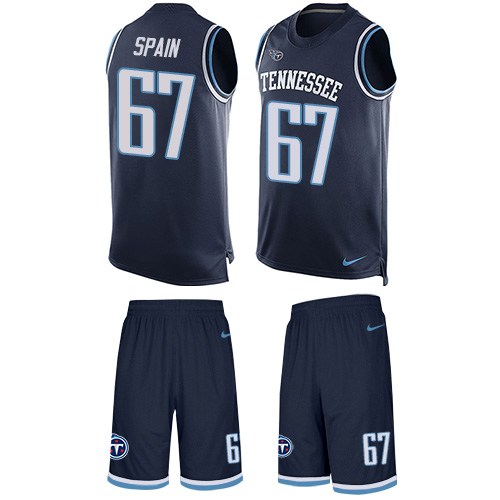 Men's Nike Tennessee Titans #67 Quinton Spain Limited Navy Blue Tank Top Suit NFL Jersey