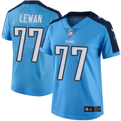 Women's Nike Tennessee Titans #77 Taylor Lewan Limited Light Blue Rush Vapor Untouchable NFL Jersey