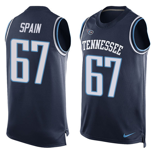 Men's Nike Tennessee Titans #67 Quinton Spain Limited Navy Blue Player Name & Number Tank Top NFL Jersey