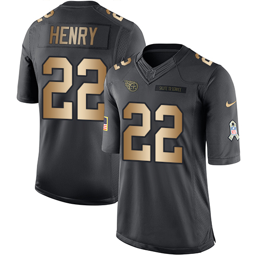 Men's Nike Tennessee Titans #22 Derrick Henry Limited Black/Gold Salute to Service NFL Jersey