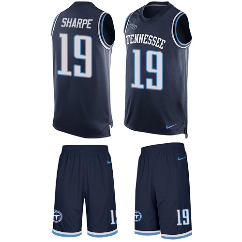 Men's Nike Tennessee Titans #19 Tajae Sharpe Limited Navy Blue Tank Top Suit NFL Jersey