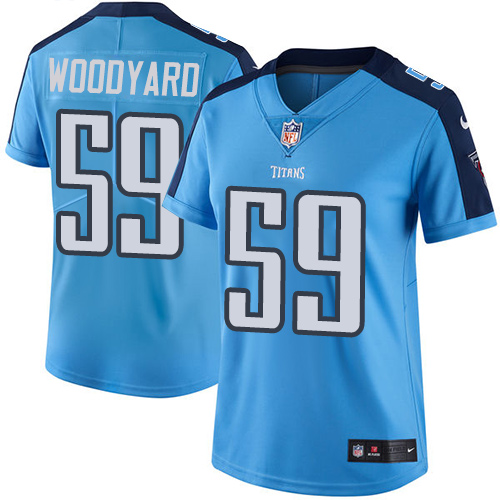Women's Nike Tennessee Titans #59 Wesley Woodyard Limited Light Blue Rush Vapor Untouchable NFL Jersey