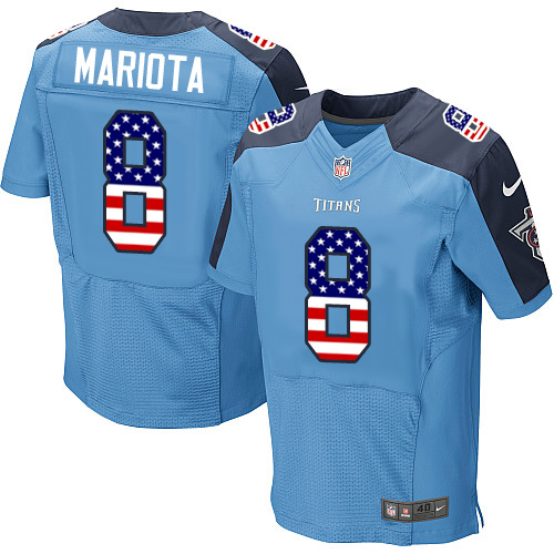 Men's Nike Tennessee Titans #8 Marcus Mariota Elite Light Blue Home USA Flag Fashion NFL Jersey