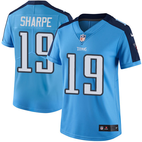 Women's Nike Tennessee Titans #19 Tajae Sharpe Limited Light Blue Rush Vapor Untouchable NFL Jersey