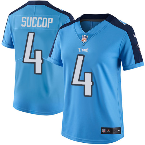 Women's Nike Tennessee Titans #4 Ryan Succop Limited Light Blue Rush Vapor Untouchable NFL Jersey