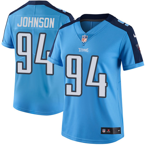 Women's Nike Tennessee Titans #94 Austin Johnson Limited Light Blue Rush Vapor Untouchable NFL Jersey