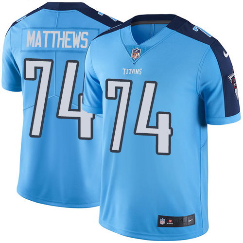 Men's Nike Tennessee Titans #74 Bruce Matthews Limited Light Blue Rush Vapor Untouchable NFL Jersey