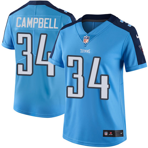 Women's Nike Tennessee Titans #34 Earl Campbell Limited Light Blue Rush Vapor Untouchable NFL Jersey