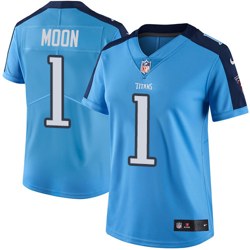 Women's Nike Tennessee Titans #1 Warren Moon Limited Light Blue Rush Vapor Untouchable NFL Jersey