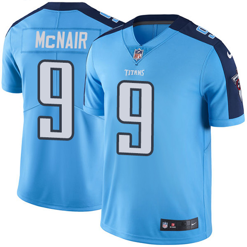 Men's Nike Tennessee Titans #9 Steve McNair Elite Light Blue Rush Vapor Untouchable NFL Jersey
