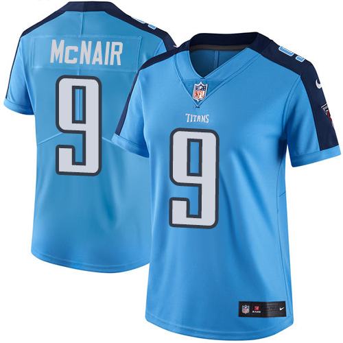 Women's Nike Tennessee Titans #9 Steve McNair Limited Light Blue Rush Vapor Untouchable NFL Jersey