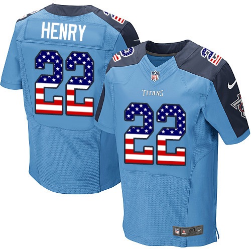 Men's Nike Tennessee Titans #22 Derrick Henry Elite Light Blue Home USA Flag Fashion NFL Jersey
