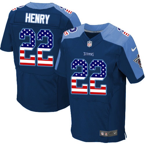 Men's Nike Tennessee Titans #22 Derrick Henry Elite Navy Blue Alternate USA Flag Fashion NFL Jersey