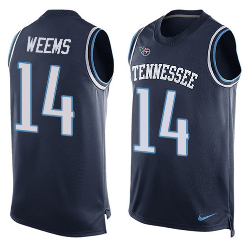 Men's Nike Tennessee Titans #14 Eric Weems Limited Navy Blue Player Name & Number Tank Top NFL Jersey