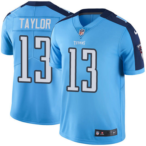 Men's Nike Tennessee Titans #13 Taywan Taylor Elite Light Blue Rush Vapor Untouchable NFL Jersey