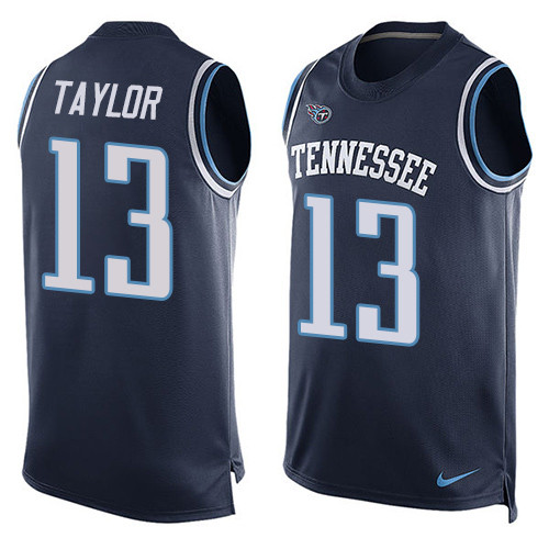Men's Nike Tennessee Titans #13 Taywan Taylor Limited Navy Blue Player Name & Number Tank Top NFL Jersey
