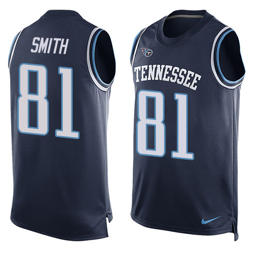 Men's Nike Tennessee Titans #81 Jonnu Smith Limited Navy Blue Player Name & Number Tank Top NFL Jersey