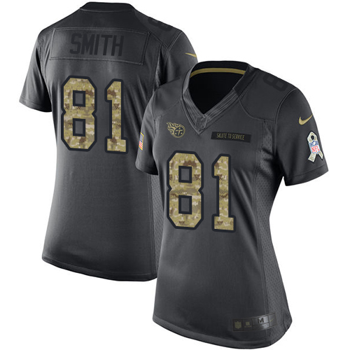 Women's Nike Tennessee Titans #81 Jonnu Smith Limited Black 2016 Salute to Service NFL Jersey