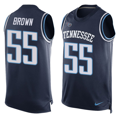 Men's Nike Tennessee Titans #55 Jayon Brown Limited Navy Blue Player Name & Number Tank Top NFL Jersey