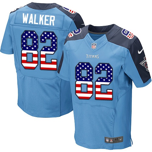 Men's Nike Tennessee Titans #82 Delanie Walker Elite Light Blue Home USA Flag Fashion NFL Jersey