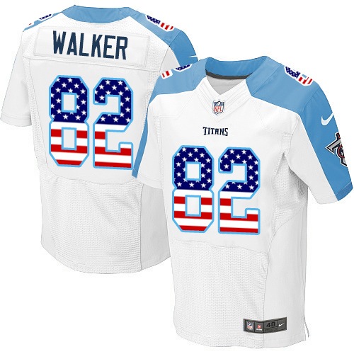 Men's Nike Tennessee Titans #82 Delanie Walker Elite White Road USA Flag Fashion NFL Jersey
