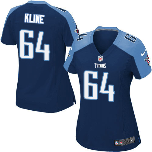 Women's Nike Tennessee Titans #64 Josh Kline Game Navy Blue Alternate NFL Jersey