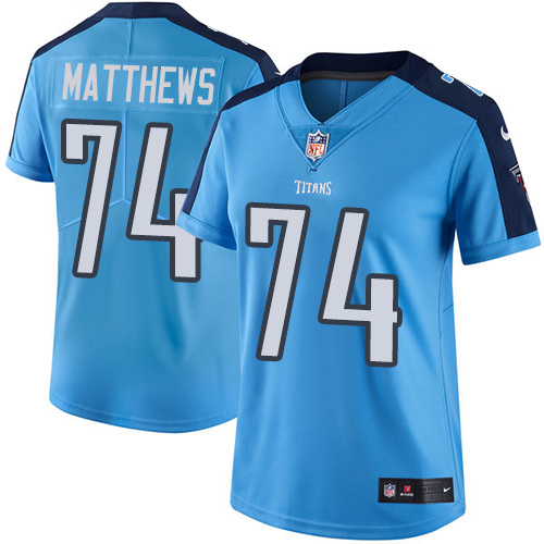 Women's Nike Tennessee Titans #74 Bruce Matthews Light Blue Team Color Vapor Untouchable Elite Player NFL Jersey