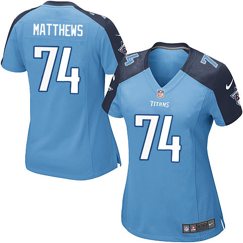 Women's Nike Tennessee Titans #74 Bruce Matthews Game Light Blue Team Color NFL Jersey