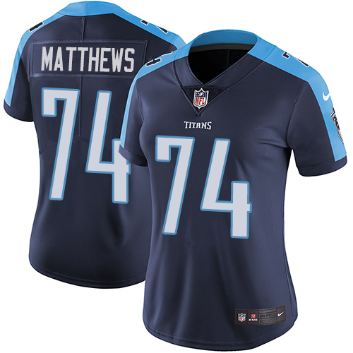 Women's Nike Tennessee Titans #74 Bruce Matthews Navy Blue Alternate Vapor Untouchable Elite Player NFL Jersey