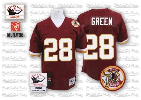Mitchell and Ness Washington Redskins #28 Darrell Green Red 50TH Patch Authentic Throwback NFL Jersey