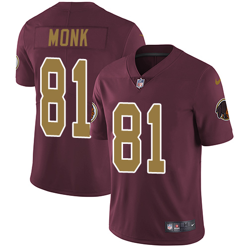 Youth Nike Washington Redskins #81 Art Monk Burgundy Red/Gold Number Alternate 80TH Anniversary Vapor Untouchable Limited Player NFL Jersey