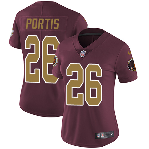 Women's Nike Washington Redskins #26 Clinton Portis Burgundy Red/Gold Number Alternate 80TH Anniversary Vapor Untouchable Limited Player NFL Jersey