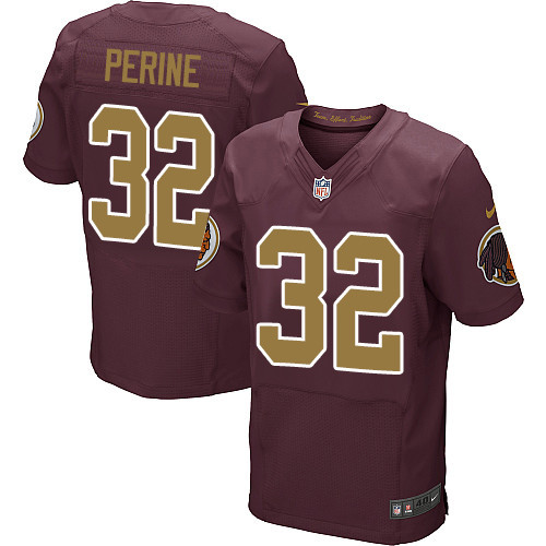 Men's Nike Washington Redskins #32 Samaje Perine Elite Burgundy Red/Gold Number Alternate 80TH Anniversary NFL Jersey