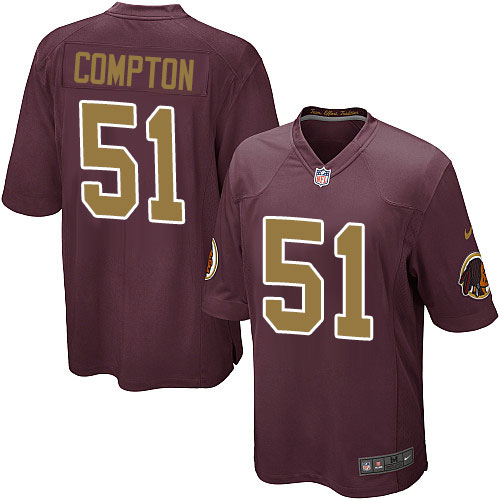 Men's Nike Washington Redskins #51 Will Compton Game Burgundy Red/Gold Number Alternate 80TH Anniversary NFL Jersey