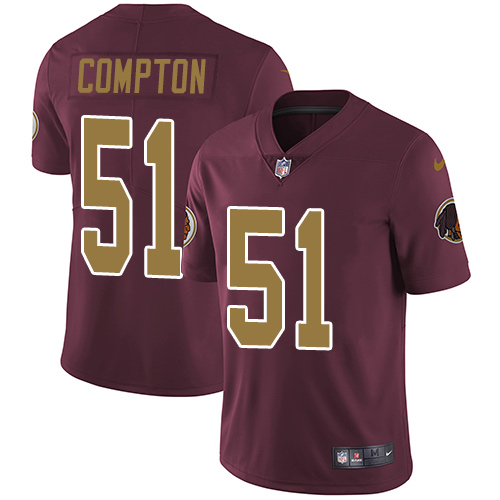 Youth Nike Washington Redskins #51 Will Compton Burgundy Red/Gold Number Alternate 80TH Anniversary Vapor Untouchable Elite Player NFL Jersey