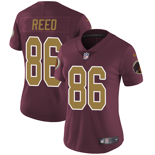 Women's Nike Washington Redskins #86 Jordan Reed Burgundy Red/Gold Number Alternate 80TH Anniversary Vapor Untouchable Limited Player NFL Jersey