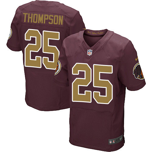 Men's Nike Washington Redskins #25 Chris Thompson Elite Burgundy Red/Gold Number Alternate 80TH Anniversary NFL Jersey