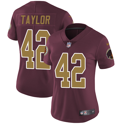 Women's Nike Washington Redskins #42 Charley Taylor Burgundy Red/Gold Number Alternate 80TH Anniversary Vapor Untouchable Limited Player NFL Jersey