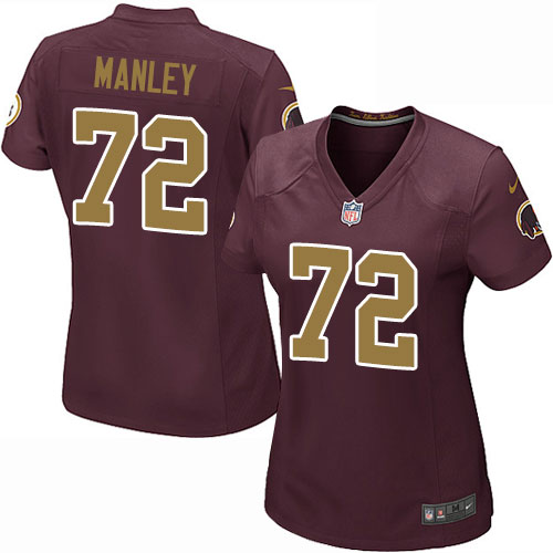 Women's Nike Washington Redskins #72 Dexter Manley Game Burgundy Red/Gold Number Alternate 80TH Anniversary NFL Jersey