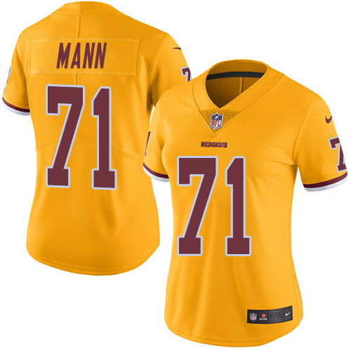 Women's Nike Washington Redskins #71 Charles Mann Limited Gold Rush Vapor Untouchable NFL Jersey