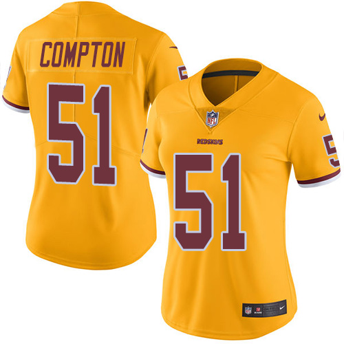 Women's Nike Washington Redskins #51 Will Compton Limited Gold Rush Vapor Untouchable NFL Jersey