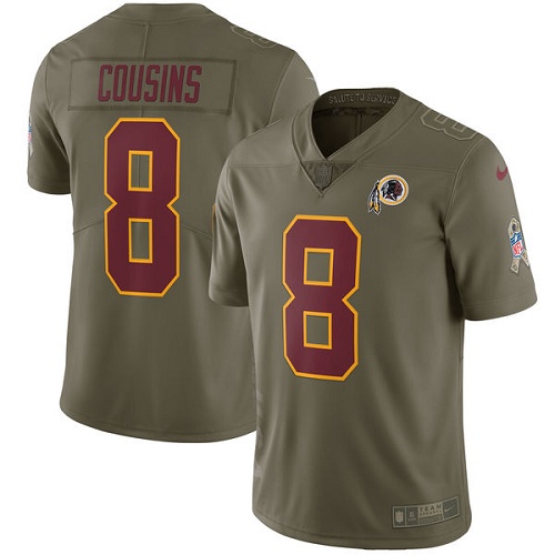 Youth Nike Washington Redskins #8 Kirk Cousins Limited Green Salute to Service NFL Jersey