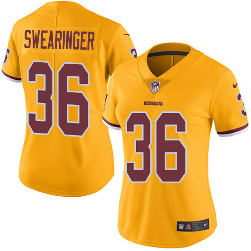 Women's Nike Washington Redskins #36 D.J. Swearinger Limited Gold Rush Vapor Untouchable NFL Jersey
