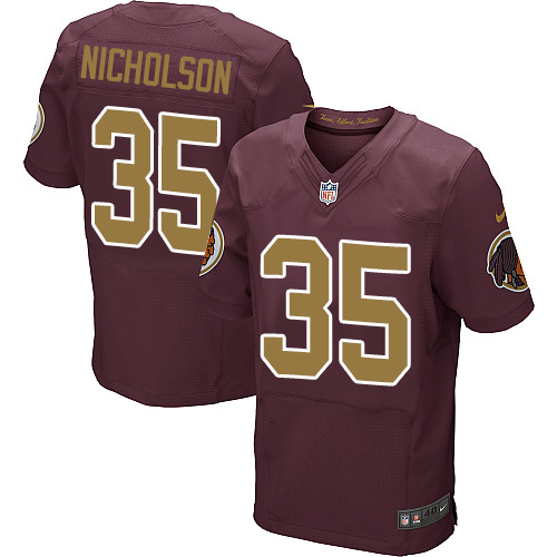 Men's Nike Washington Redskins #35 Montae Nicholson Elite Burgundy Red/Gold Number Alternate 80TH Anniversary NFL Jersey
