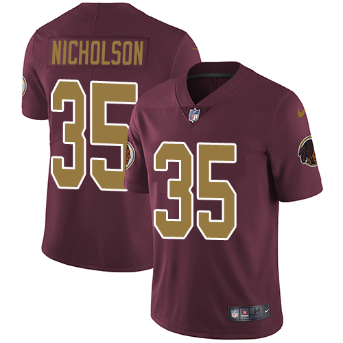 Men's Nike Washington Redskins #35 Montae Nicholson Burgundy Red/Gold Number Alternate 80TH Anniversary Vapor Untouchable Limited Player NFL Jersey