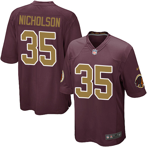 Men's Nike Washington Redskins #35 Montae Nicholson Game Burgundy Red/Gold Number Alternate 80TH Anniversary NFL Jersey