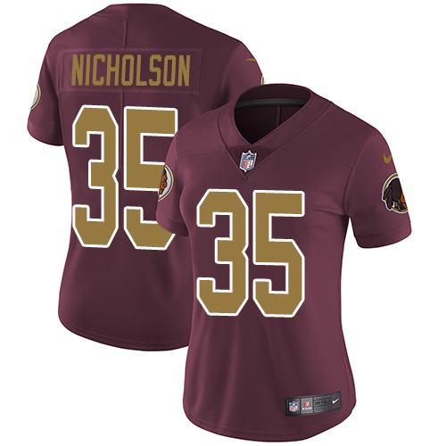 Women's Nike Washington Redskins #35 Montae Nicholson Burgundy Red/Gold Number Alternate 80TH Anniversary Vapor Untouchable Elite Player NFL Jersey