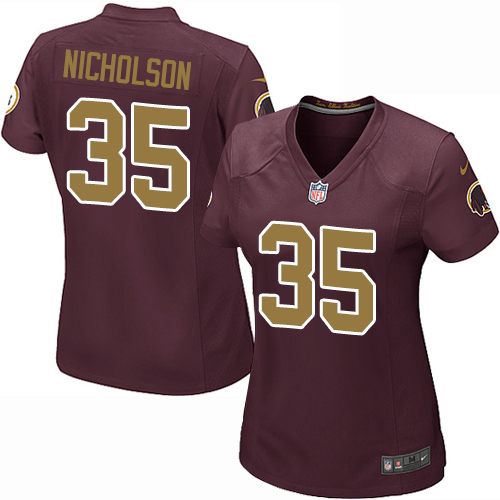 Women's Nike Washington Redskins #35 Montae Nicholson Game Burgundy Red/Gold Number Alternate 80TH Anniversary NFL Jersey